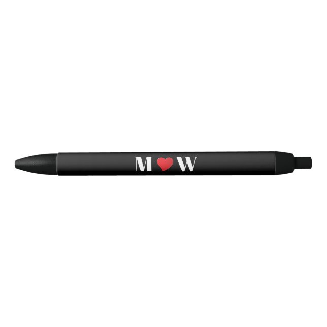 Stylo Noir Personnaliser Deux initiales A Loves B coeur rouge (Devant)