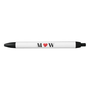 Stylo Noir Personnaliser Deux initiales A Loves B coeur rouge