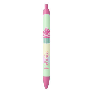 Stylo Noir Petit gâteau rose mignon et couleurs en pastel