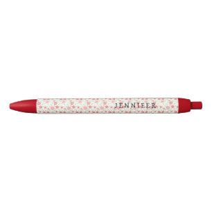 Stylo Noir Petite Fleurs rouges minuscules