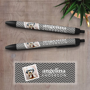 Stylo Noir Photo de Modern Chevron Motif et Nom personnalisé