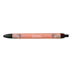 Stylo Noir Photos de girafe sur le nom personnalisé Saumon r