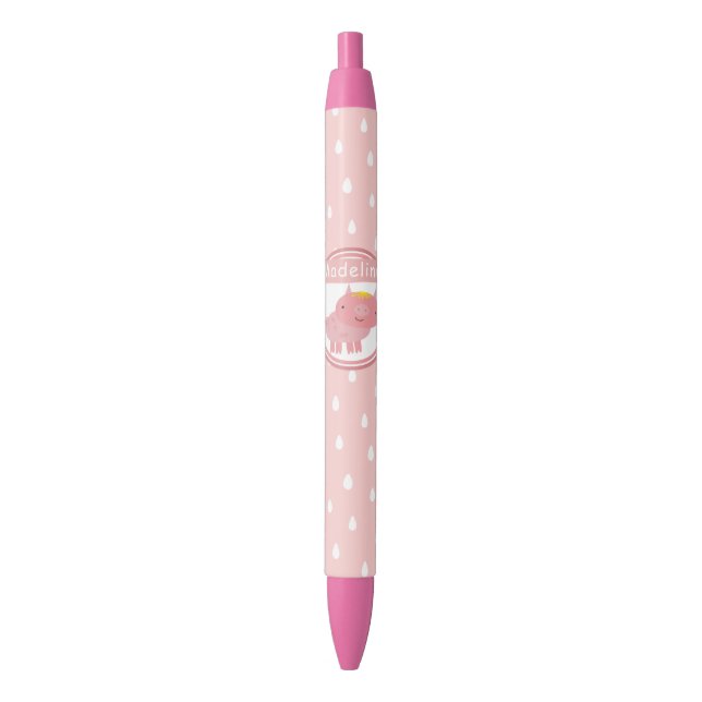 Stylo Noir Piglet rose mou - Nom personnalisé (devant Vertical)