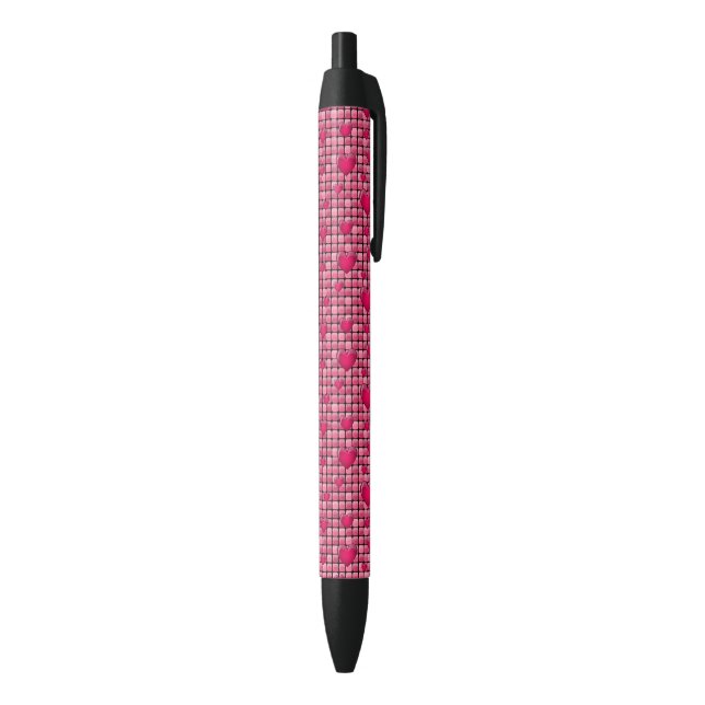 Stylo Noir Pile rose avec des coeurs (Bas (Vertical))