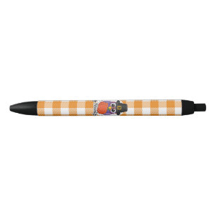 Stylo Noir Pilgrim owl on Orange Plaid - Happy Thanksgiving