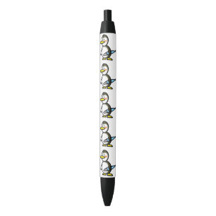 Stylo Noir pingouin et poissons d'hiver