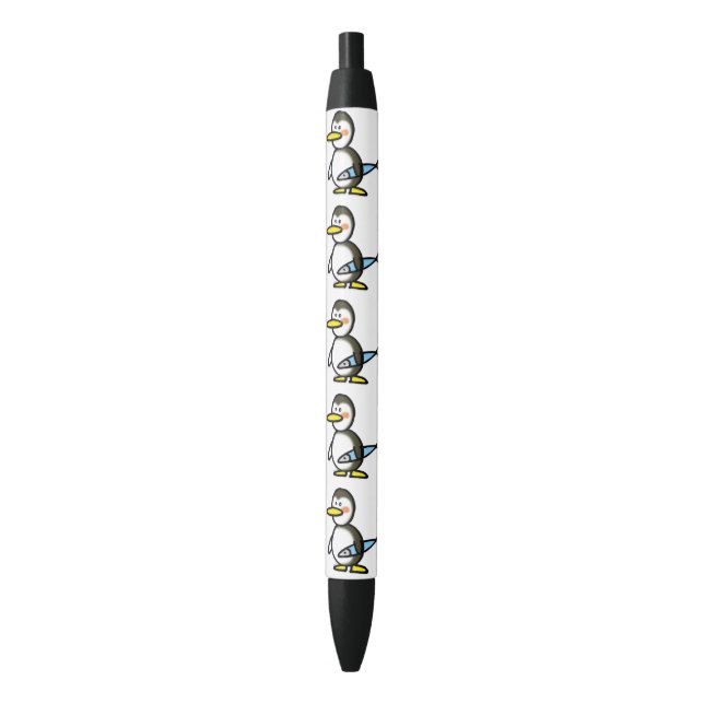Stylo Noir pingouin et poissons d'hiver (devant Vertical)