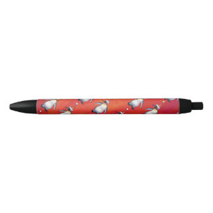 Stylo Noir Pingouin festif dans un Motif de Santa Hat