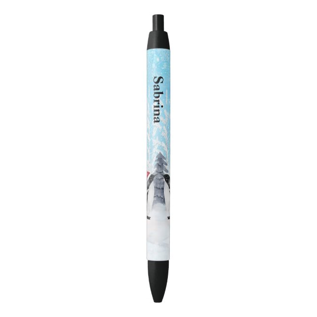 Stylo Noir Pingouin personnalisable (devant Vertical)