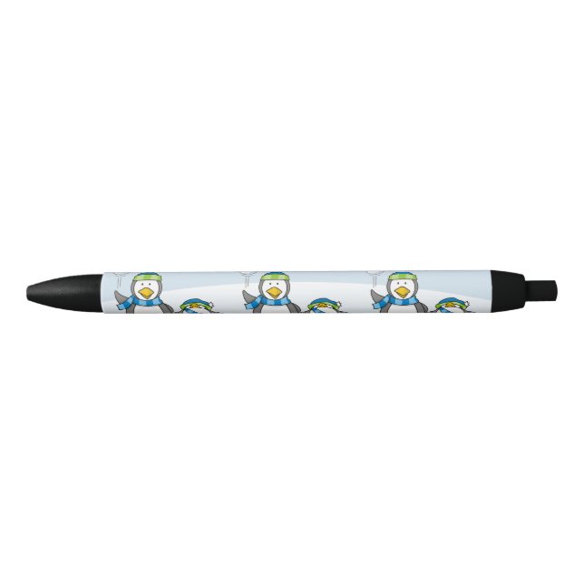 Stylo Noir Pingouins à neige (Devant)