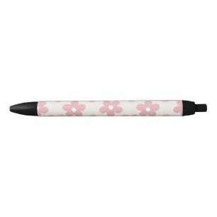 Stylo Noir Pink Cream Daisy Flowers Retro Pattern