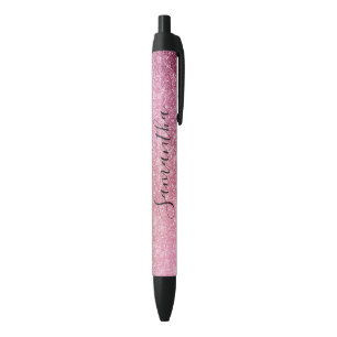 Stylo Noir Pink Glitzy Sparkle personnalisé