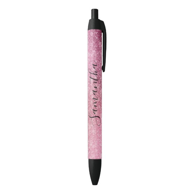 Stylo Noir Pink Glitzy Sparkle personnalisé (Bas (Vertical))