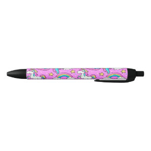 Stylo Noir Pink Kitschy glittery drôle de licorne et de chat