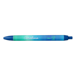 Stylo Noir Plage d'arbre de palmier tropical bleu vert person