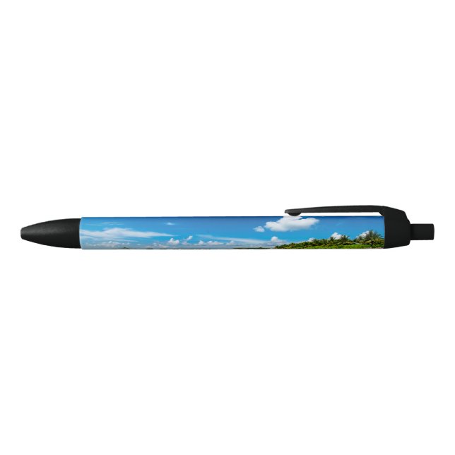 Stylo Noir Plage de palmiers bleu profond eaux aquamarines (Haut)