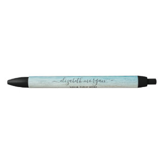 Stylo Noir Plage Été Personalisé Bleu Script Élégant
