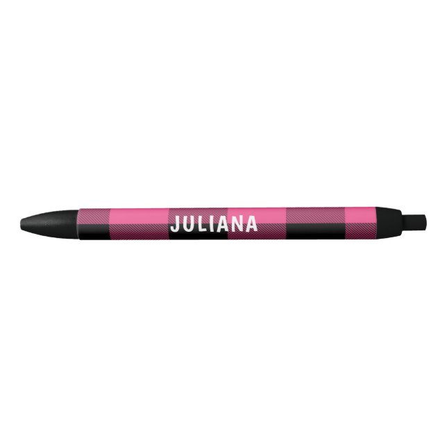 Stylo Noir Plaid de buffle rose et noir sur mesure (Devant)