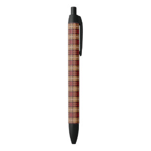 Stylo Noir Plaid de pixel en rouge et or