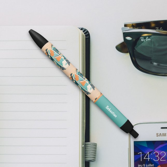 Stylo Noir Planche de surf rétro abstraite tropicale pour ado (Créateur téléchargé)