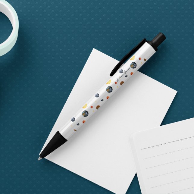 Stylo Noir Planètes Solaire Système Personnalisé (Créateur téléchargé)
