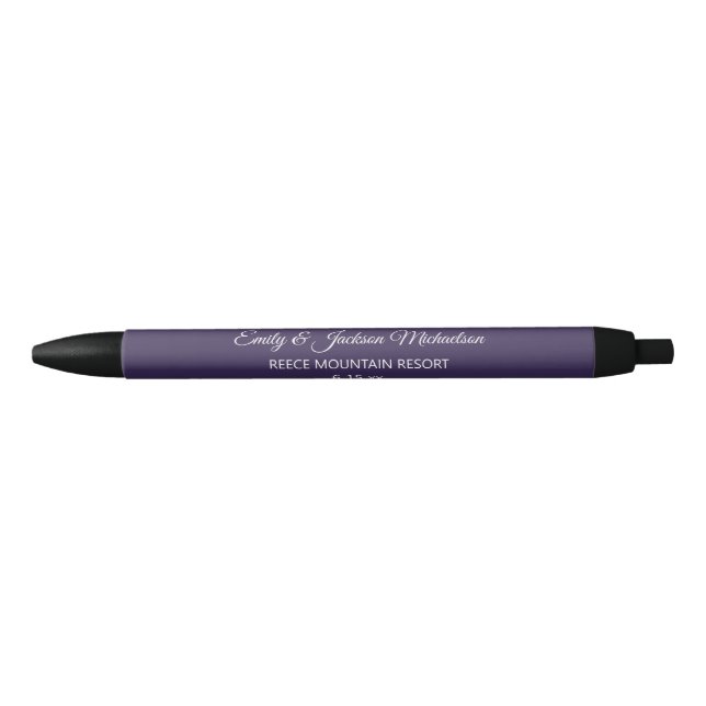 Stylo Noir Plum violet Mariage mariée Groom cadeau invité (Devant)