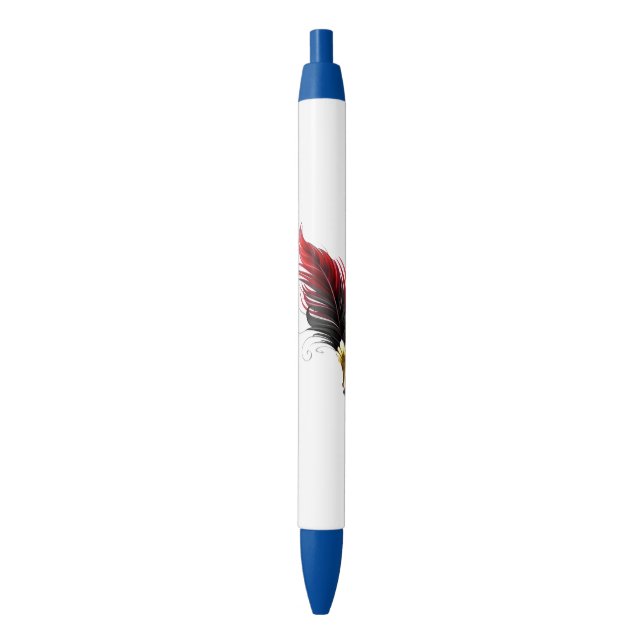 Stylo Noir Plume rouge avec pointe en or (devant Vertical)