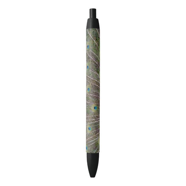 Stylo Noir Plumes de paon (devant Vertical)