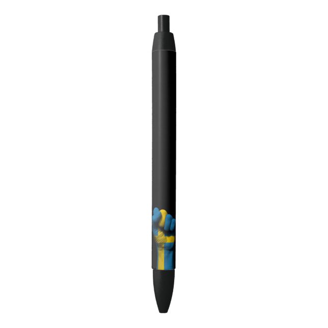 Stylo Noir Poing serré augmenté avec le drapeau suédois (devant Vertical)
