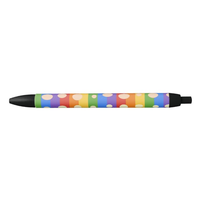 STYLO NOIR POINTS ARC-EN-CIEL RAYÉS (Devant)