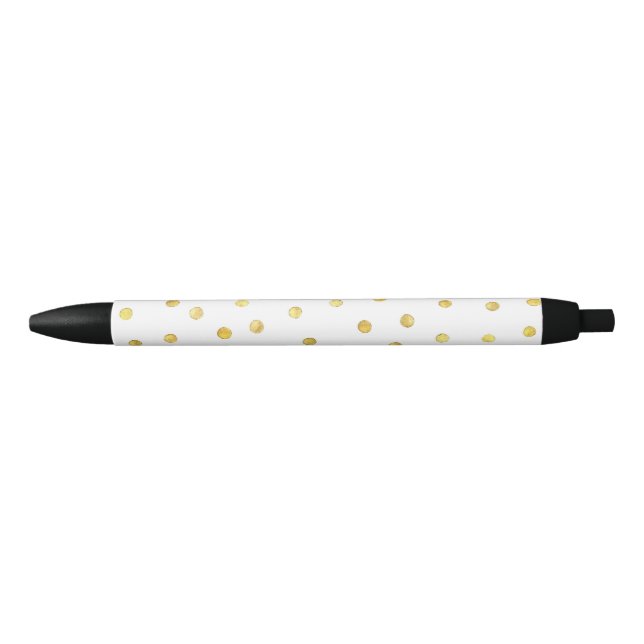 Stylo Noir Points élégants de confettis de feuille d'or (Devant)