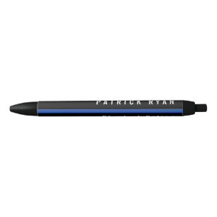 Stylo Noir Police Ligne Bleue Mince Nom Monogramme
