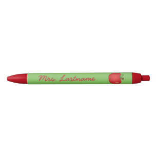Stylo Noir Pomme de dessin animé rouge avec nom personnalisé