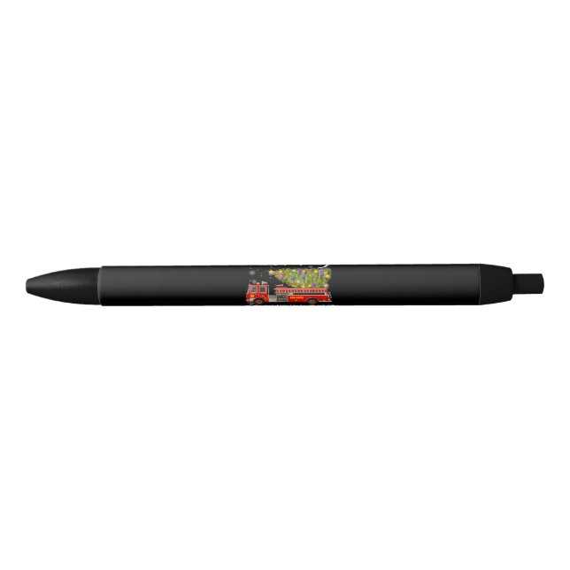 Stylo Noir Pompier Camion Pine Tree Famille de Noël (Devant)