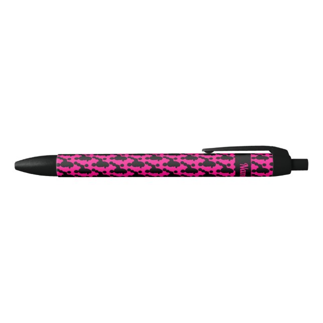 Stylo Noir Poodle noir personnalisé sur rose (Haut)