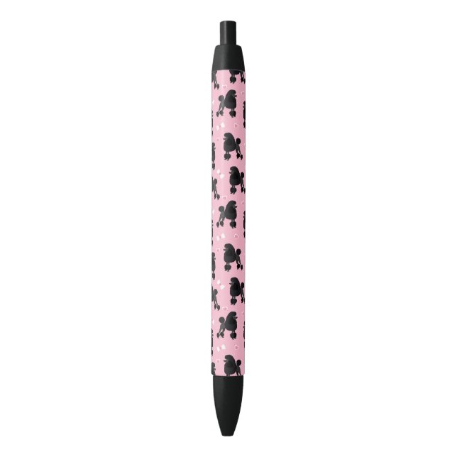 Stylo Noir Poodles noirs et vaches Motifs roses (devant Vertical)