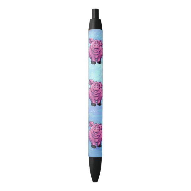 Stylo Noir Porc rose mignon sur l'écriture bleue (devant Vertical)