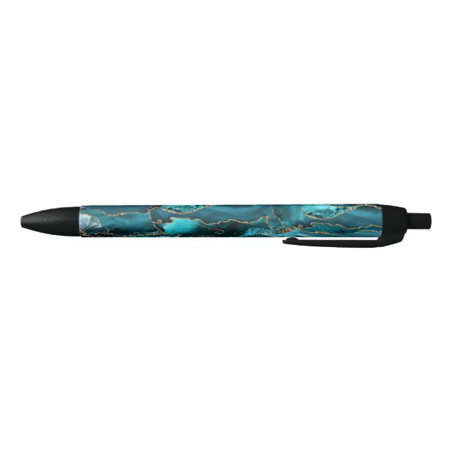 Stylo Noir Porte de Parties scintillant Turquoise bleue et or (Bas)