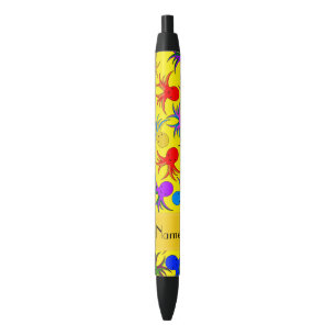 Stylo Noir Poulpe jaune nommé personnalisé d'arc-en-ciel