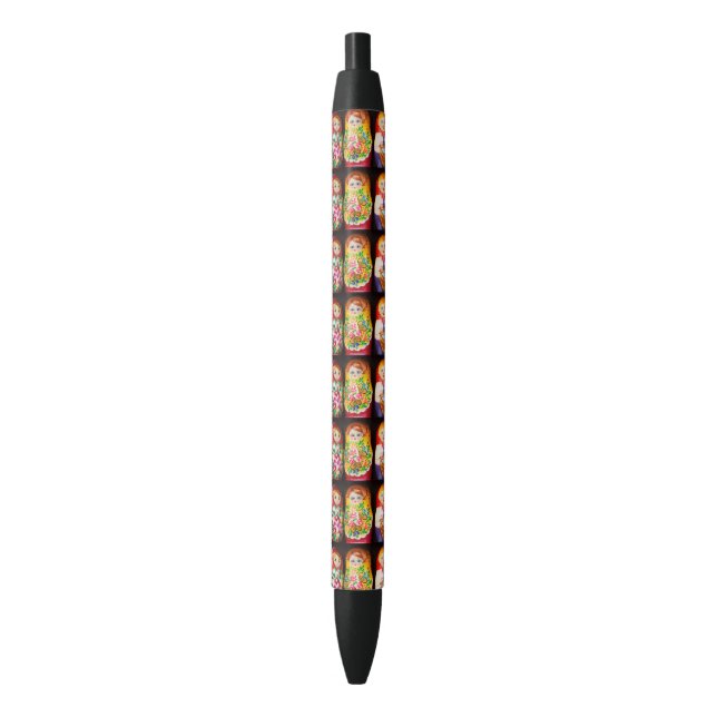 Stylo Noir Poupées Matriochka Colorées (devant Vertical)
