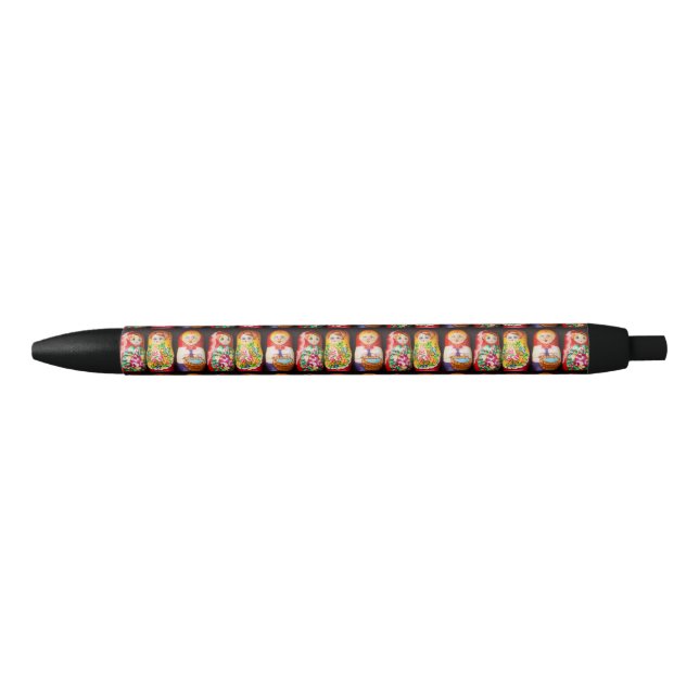 Stylo Noir Poupées Matriochka Colorées (Devant)