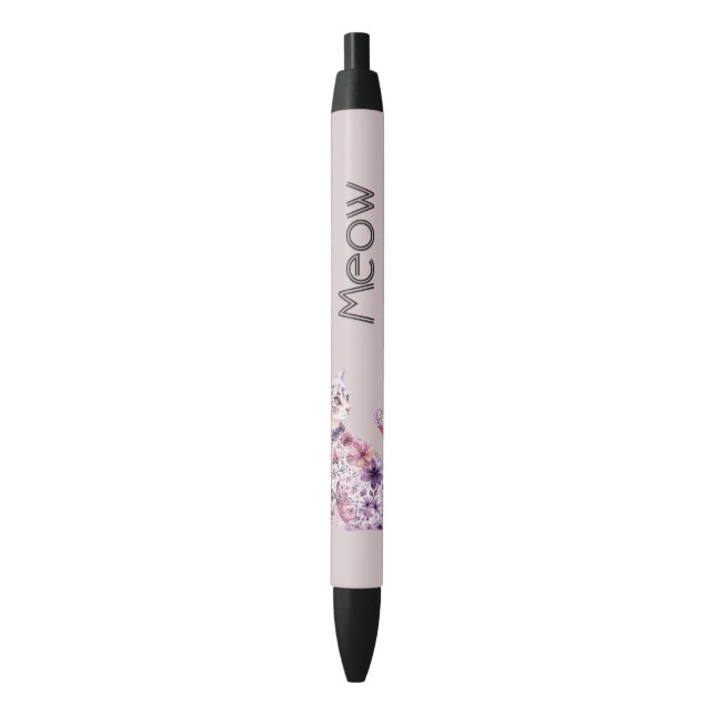 Stylo Noir Pretty Pink Purple Roses Floral Cat (devant Vertical)