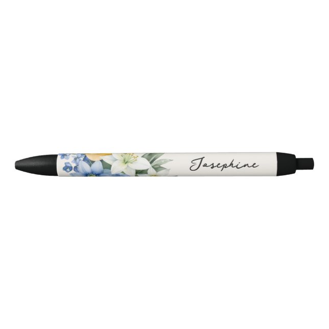 Stylo Noir Pretty Watercolor Floral Personalized Name (Devant)