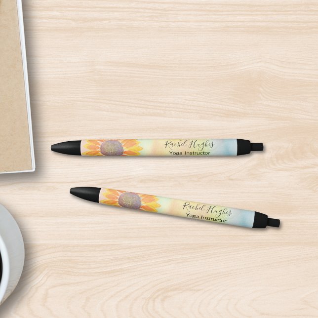 Stylo Noir Professeur de Yoga Personnalisé Tournesol (Créateur téléchargé)