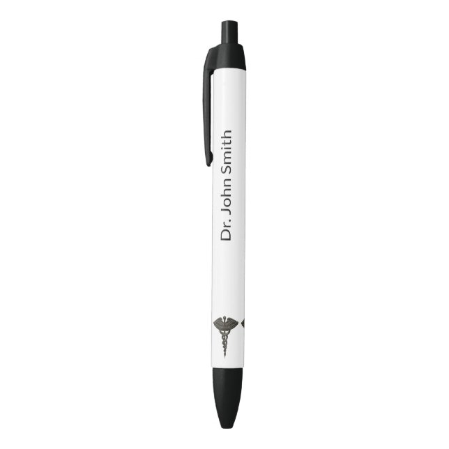 Stylo Noir Professionnel Simple Caducée Médical Noir Blanc (Haut (Vertical))