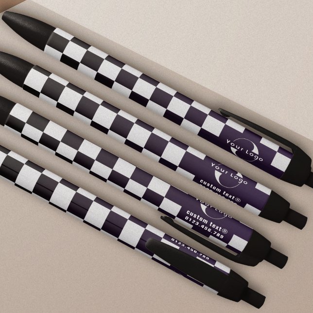 Stylo Noir Profond violet logo Entreprise marque Checkers (Créateur téléchargé)