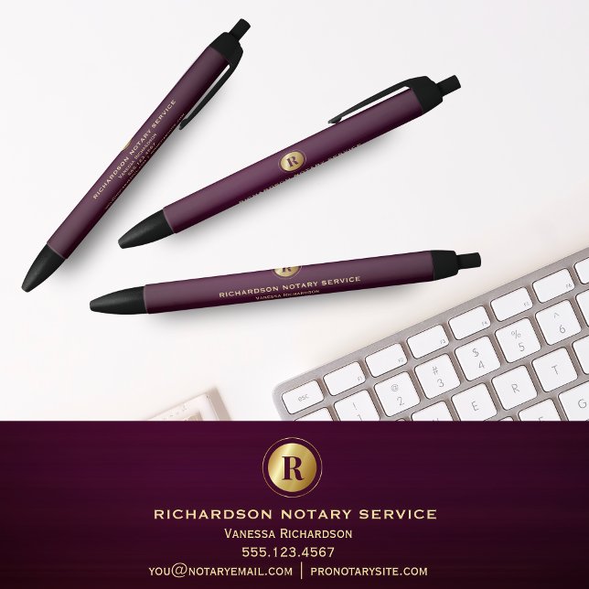 Stylo Noir Purple Gold Monogramme Notaire Affaires Élégant (Créateur téléchargé)