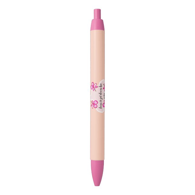 Stylo Noir Quatre fleurs roses florales (devant Vertical)