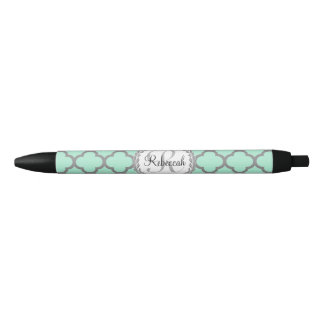 Stylo Noir Quatrefoil vert et gris Laurel