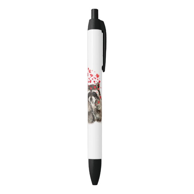 Stylo Noir Raccoon mignon soufflant Baisers Amour Coeurs Drôl (Bas (Vertical))